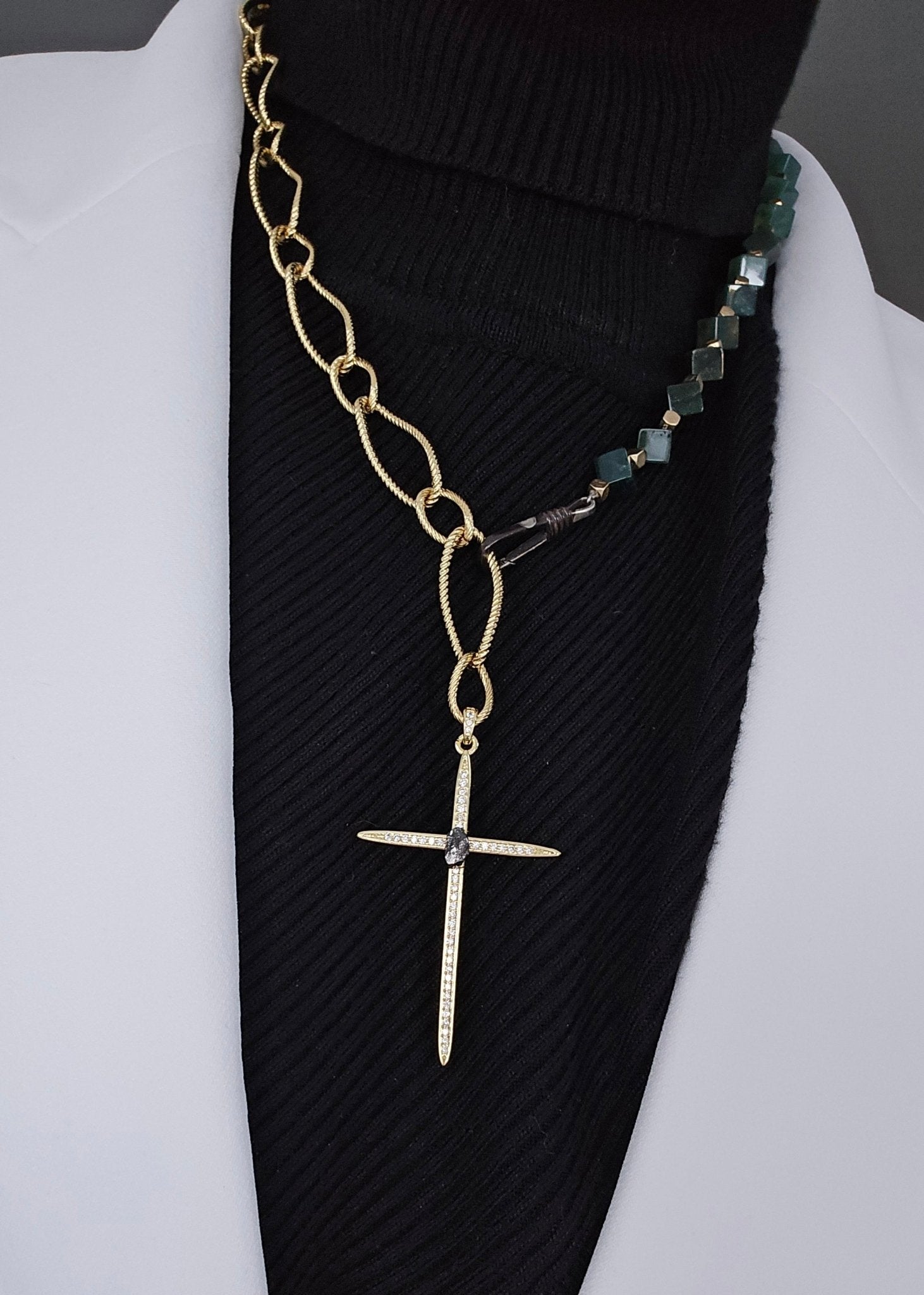 Our Lady of Guadalupe | The Raw Emerald & Black Diamond 3 - Way Medallion - UnicU Jewelry by Izabela Roginski