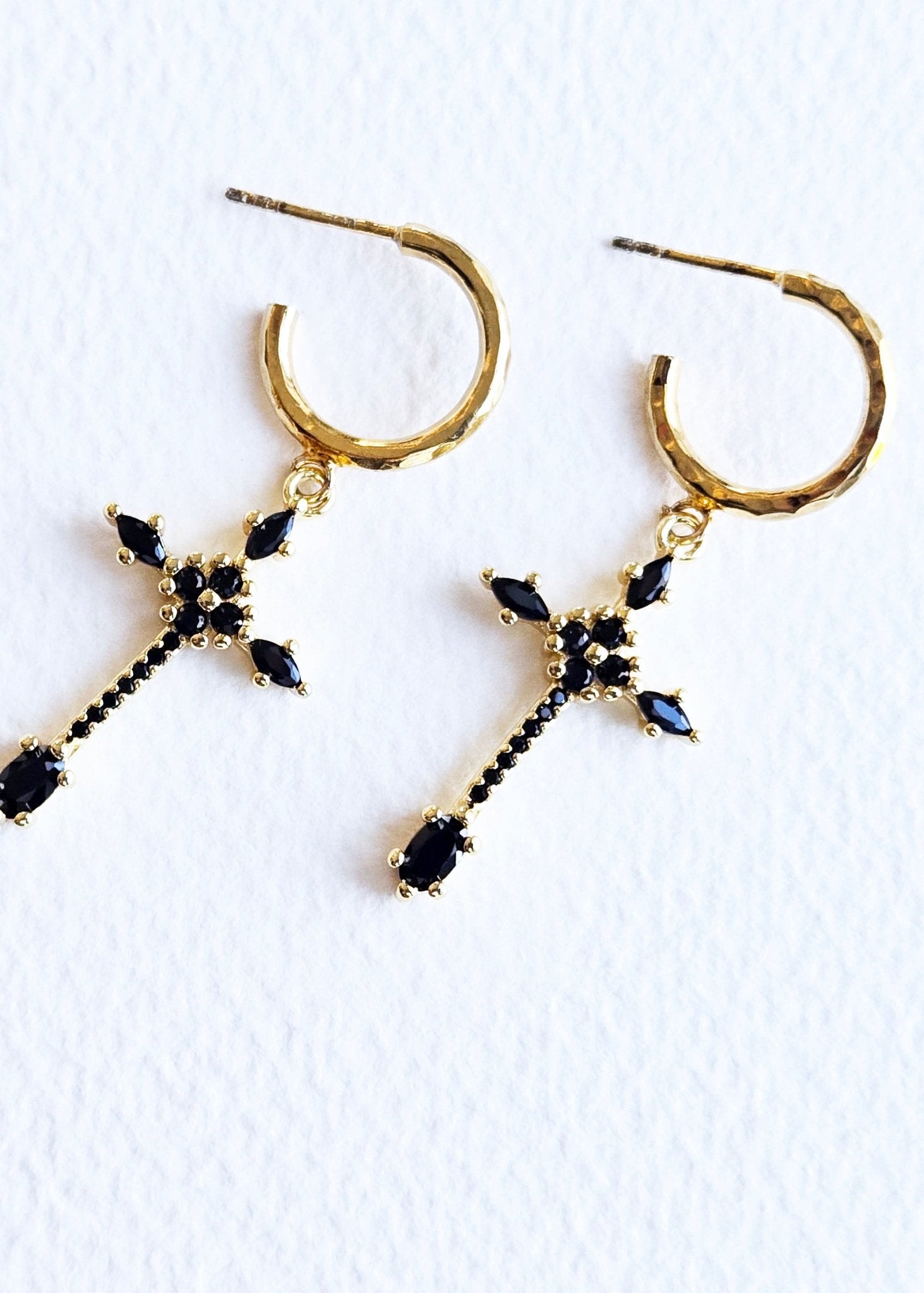 Seed of Promise | Black Cross & 14k Gold Vermeil Hoop Earrings - UnicU Jewelry by Izabela Roginski
