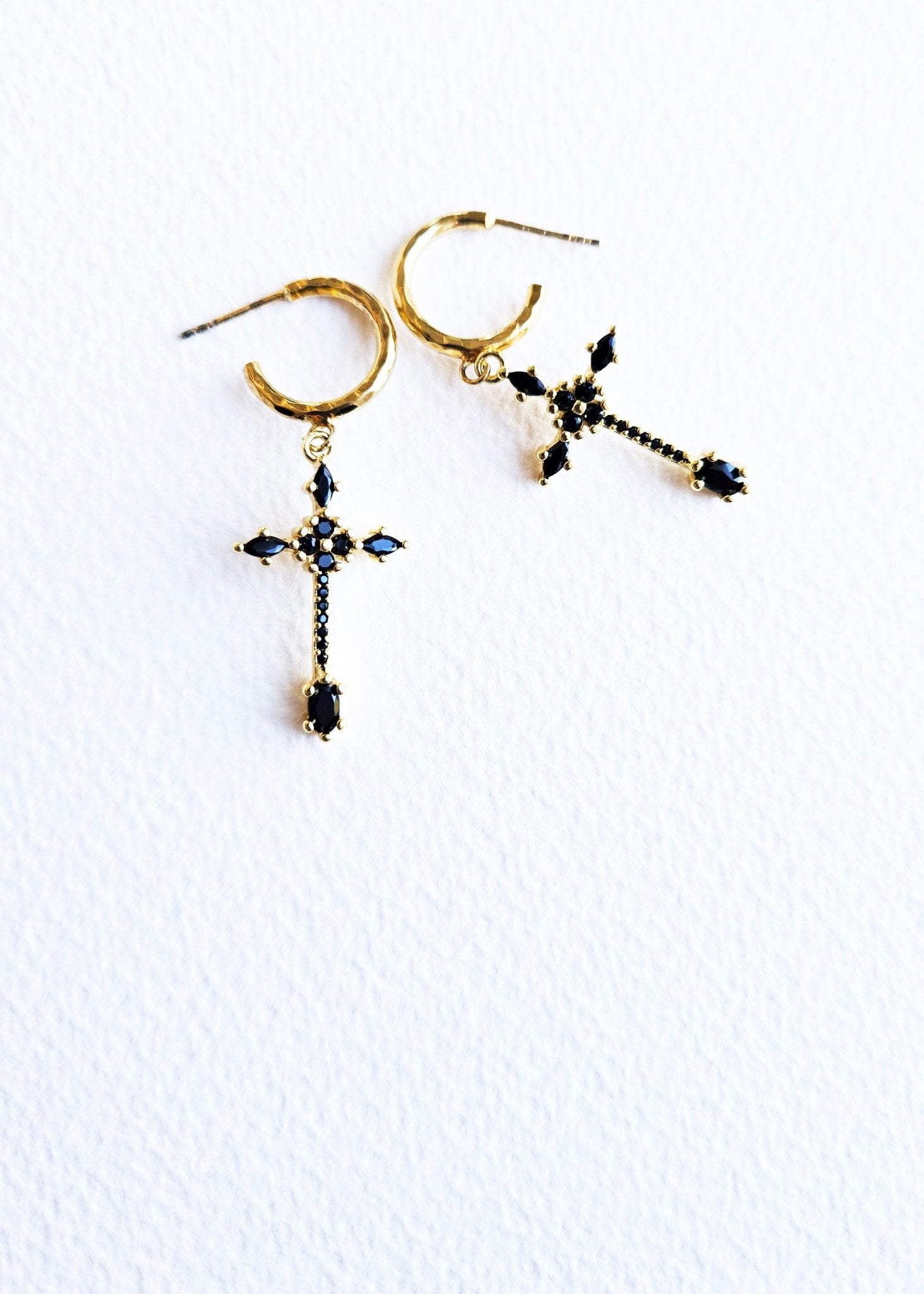 Seed of Promise | Black Cross & 14k Gold Vermeil Hoop Earrings - UnicU Jewelry by Izabela Roginski