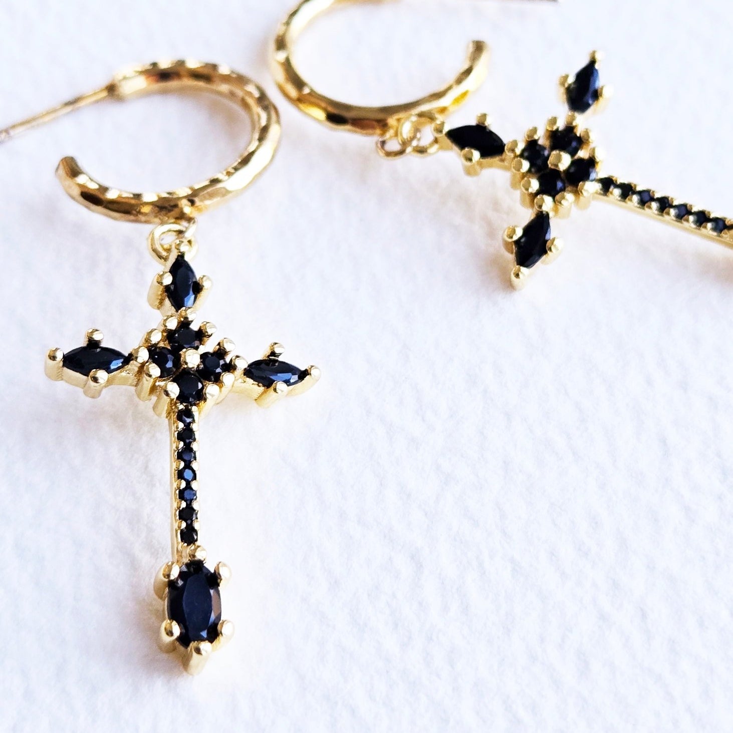 Seed of Promise | Black Cross & 14k Gold Vermeil Hoop Earrings - UnicU Jewelry by Izabela Roginski