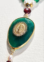 Miraculous Medallion | Green Onyx, Green Agate, Freshwater Pearls and African Red Garnet Necklace - UnicU Jewelry by Izabela Roginski