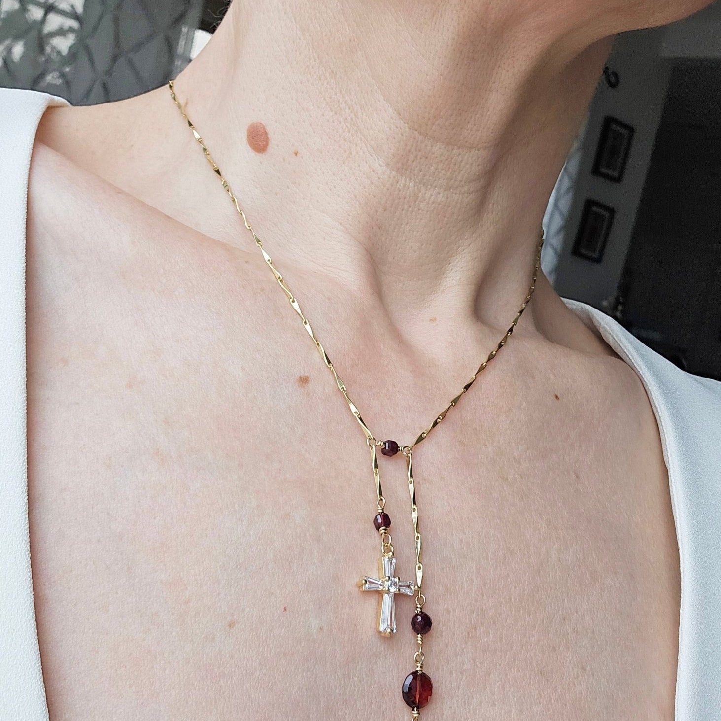 Seeds of Plenty | Abundance Red Garnet Cross Necklace - UnicU Jewelry by Izabela Roginski