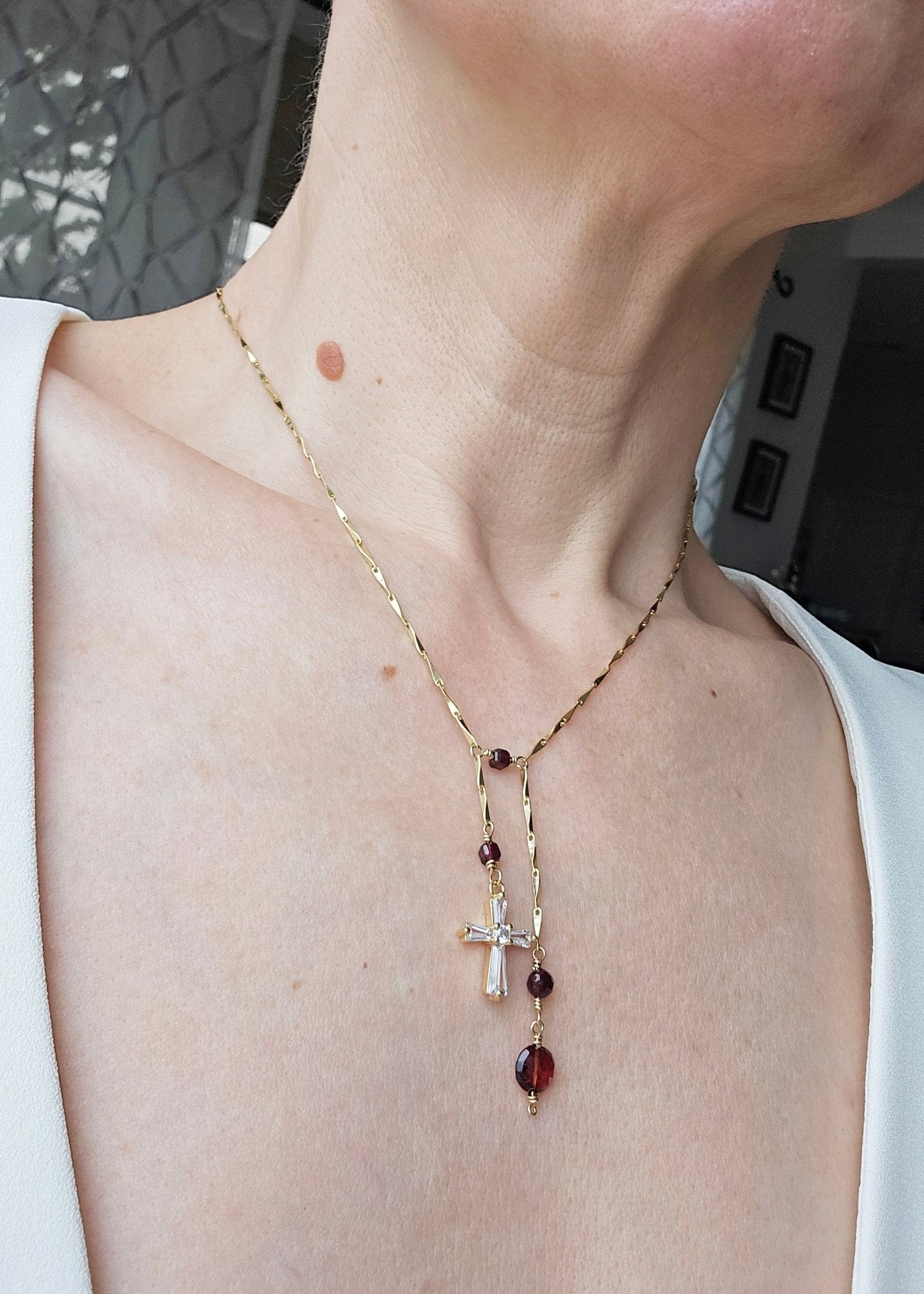 Seeds of Plenty | Abundance Red Garnet Cross Necklace - UnicU Jewelry by Izabela Roginski