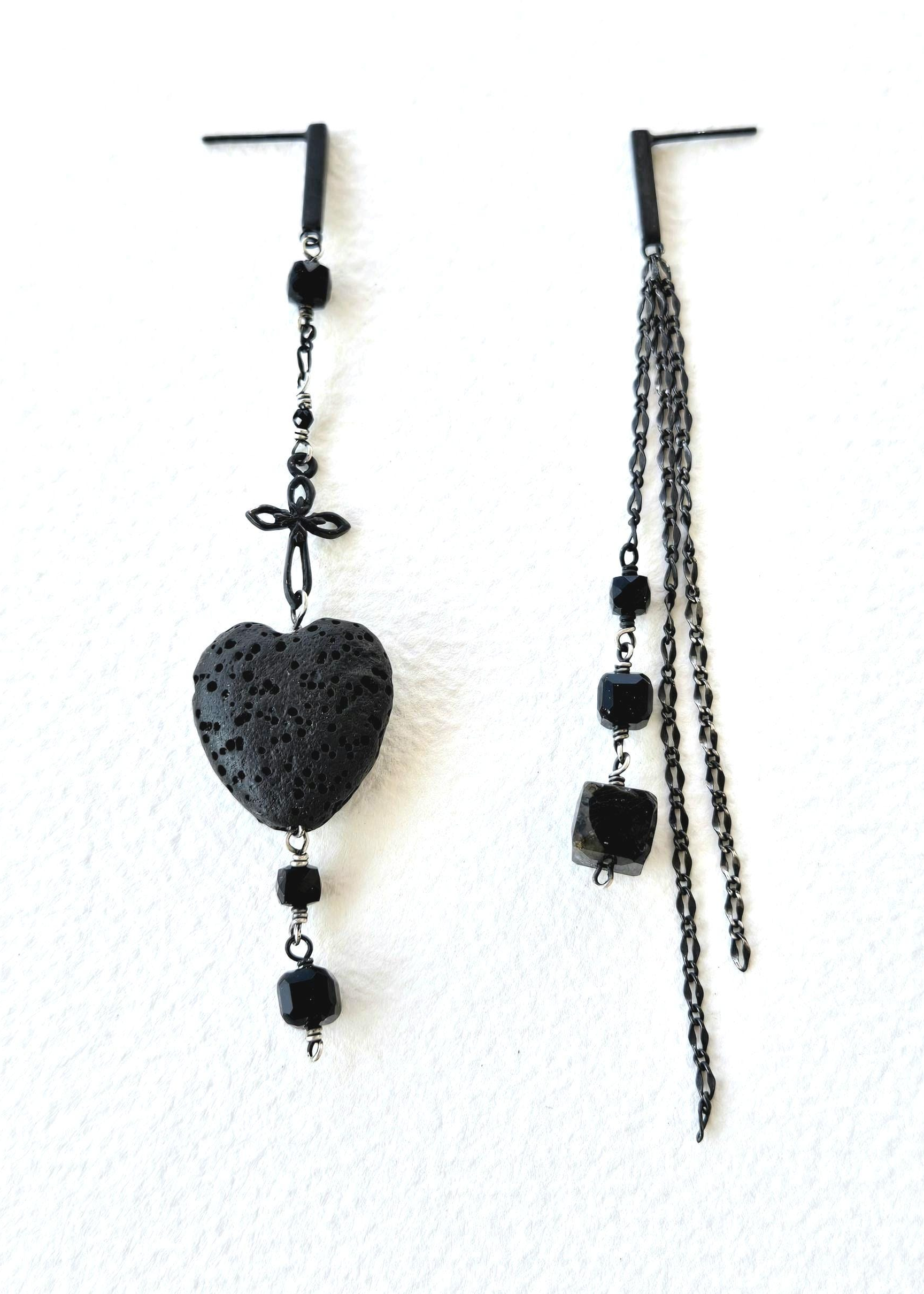 Armor of Light Shoulder Dusters | Collage of Mixed Black Natural Gemstones in Black Silver