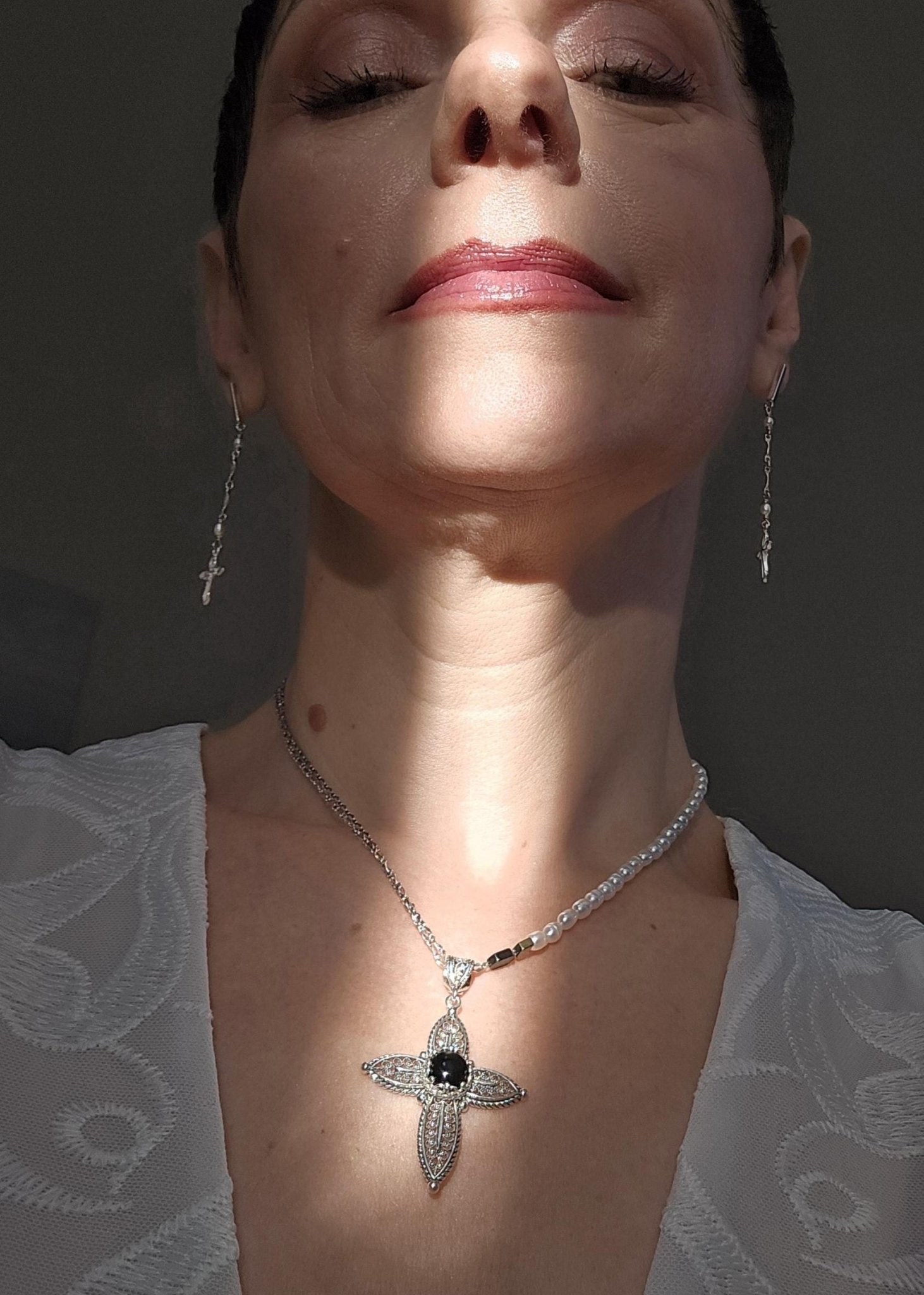Agape | Rosette Cross Filigree in Pearls - UnicU Jewelry by Izabela Roginski