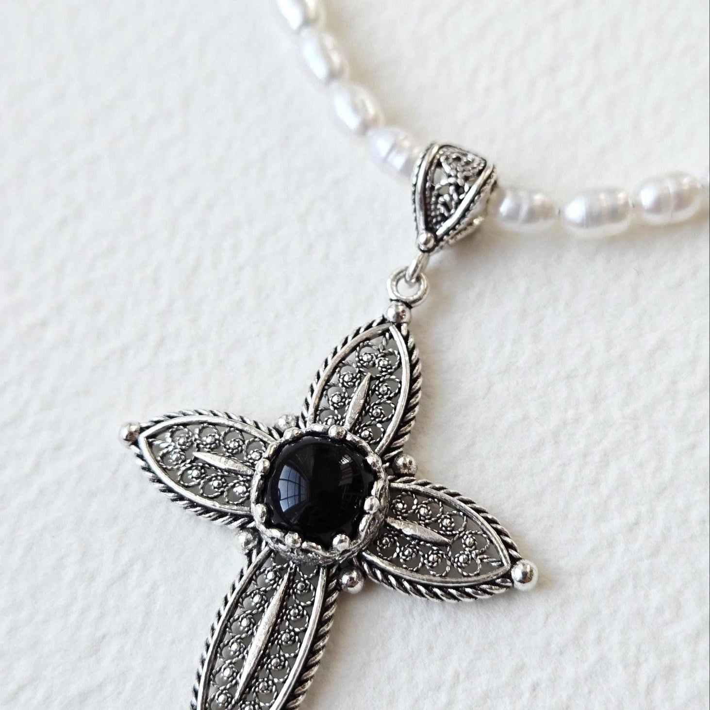 Agape | Rosette Cross Filigree in Pearls - UnicU Jewelry by Izabela Roginski