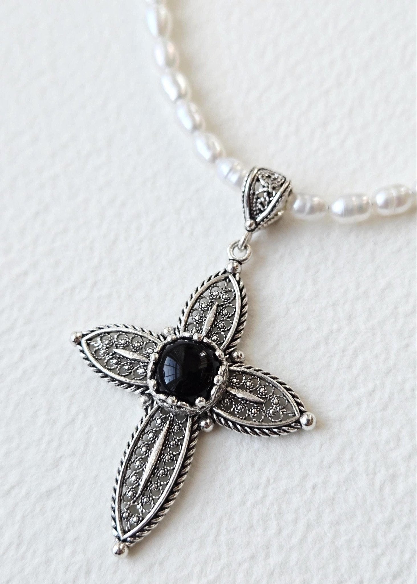 Agape | Rosette Cross Filigree in Pearls - UnicU Jewelry by Izabela Roginski