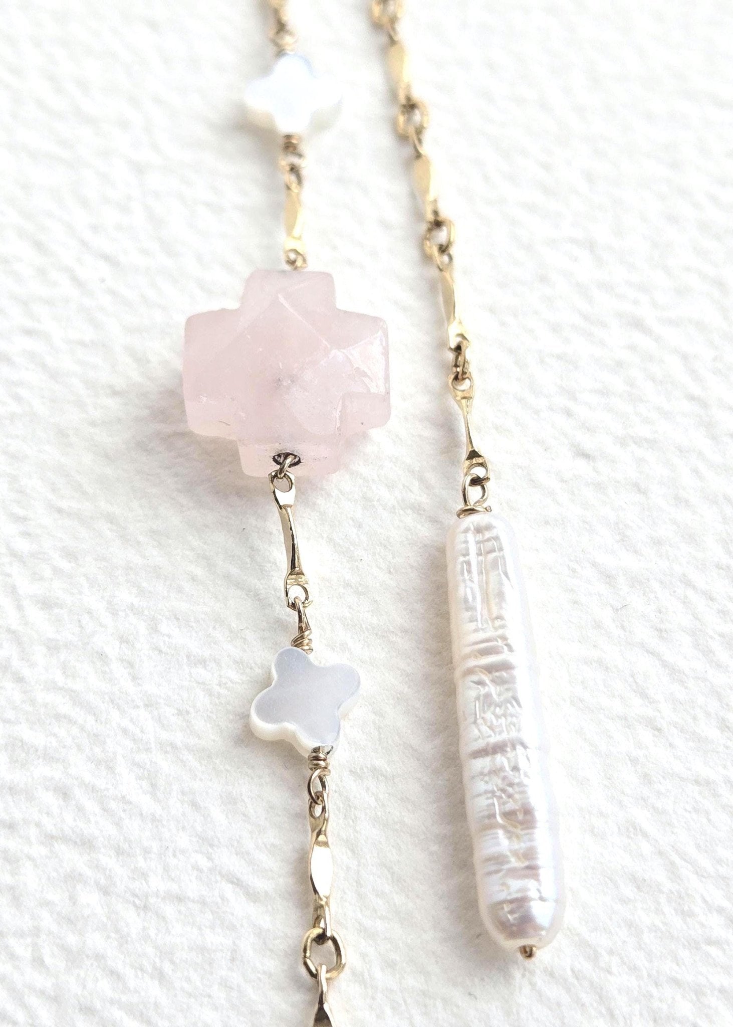Living Water | Versatile Rose Quartz & Pearl Lariat - UnicU Jewelry by Izabela Roginski